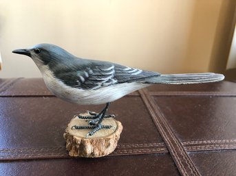 Carved Wood And Hand Painted Bird - Mocking Bird