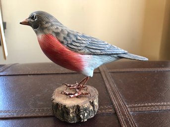 Carved Wood And Hand Painted Bird - Robin