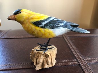 Carved Wood And Hand Painted Bird - American Gold Finch