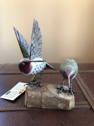 Carved Wood And Hand Painted Bird - Humming Birds