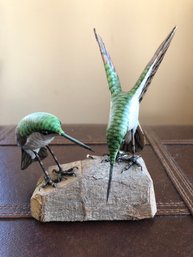 Carved Wood And Hand Painted Bird - Broad Tailed Hummingbirds