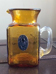 Small Amber Pilgrim Glass Pitcher - Handblown