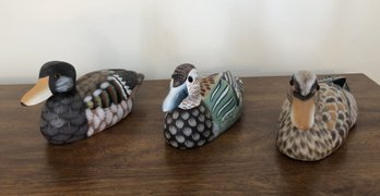 3pc Carved & Hand Painted Stone Ducks