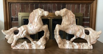 Pair Carved Banded Onyx Horse Sculptures