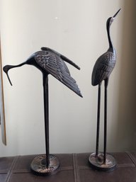 Vintage Patinated Brass Heron Sculptures