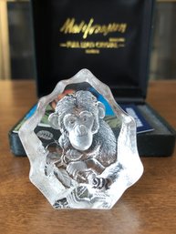 Artist Mats Jonasson Sweden Crystal - Miniature Chimpanzee