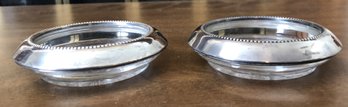 Pair Frank Whiting Sterling Rimmed Coasters