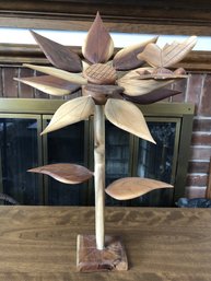 Tall Carved Wood Sunflower W/ Butterfly