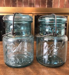 2 Antique Blue Ball Canning Jars