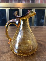 Small Vintage Amber Crackle Glass Pitcher