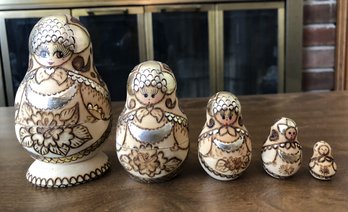 Vintage Painted Wood Russian Nesting Dolls