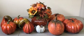 T9 - 9pc Fall Decorations - Pumpkins - Floral Wagon