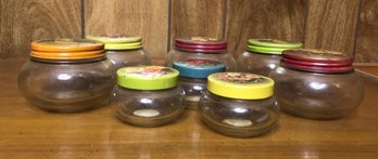 8pc Vintage Jelly Jars W/ Floral Metal Lids