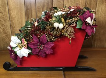 Wood Sleigh With Artificial Flower Arrangement