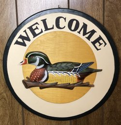 Hand Carved & Painted 3D Duck Welcome Sign