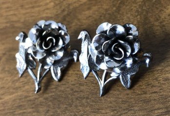 Sterling Screw Back Rose Earrings