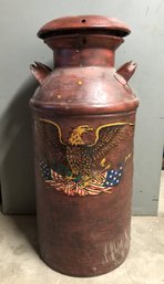 Large Painted Galvanized Milk Can W/ Eagle