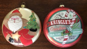 T35 - #3 - 2pc Christmas Ornaments - Kringle's - Santa