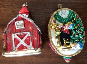 T35 - #6 - 2pc Christmas Ornaments - Barn