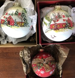 T35 - #7 - 3pc Christmas Ornaments - Hand Painted Balls