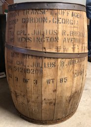 Large Vintage Wood Military Barrel