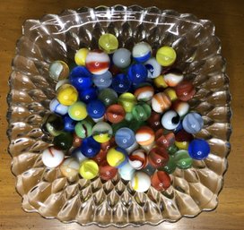 Vintage Marbles In Glass Dish