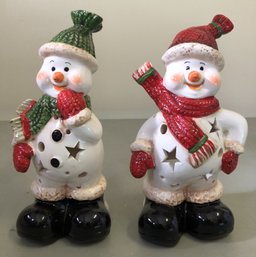 T38 - #1 - 2pc Ceramic Snowmen Candle Holders