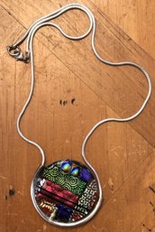 Sterling Colorful Art Glass Necklace
