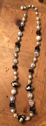 Trifari Glass Bead Necklace - Gold/ Black