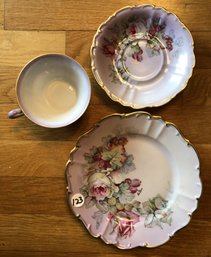 3pc Teacup Saucer Set - Imperial Germany - Purple W/ Flowers