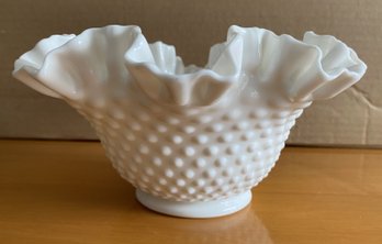 Fenton Hobnail Milk Glass Ruffle Edge Bowl