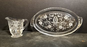 Etched Glass Condiment Tray & Creamer