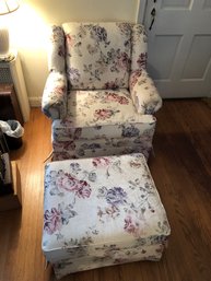 Floral Upholstered Chair W/ottoman