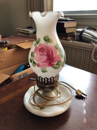 Milk Glass Lamp W/painted Rose