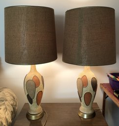Pair Mid-century FAIP Speckled Ceramic Lamps
