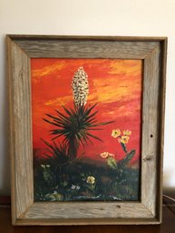 Mid-century Cactus Paining W/ Barnwood Frame