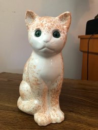 Portugal Ceramic Cat W/ Green Glass Eyes