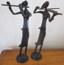 2pc Bronze Abstract Woman Musician Sculptures