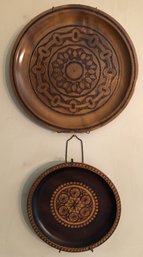 2 Carved Wood Polish Plates