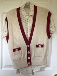 #12 - Liz Claiborne Red/ White Shirt & Sweater Vest - Size 8