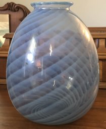 Hand Blown Blue Swirl Glass Vase