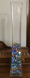 Tall Glass Vase W/ Colored Glass Stones