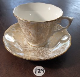 2pc Teacup Saucer Set - Colclough China - White W/ Gold Design