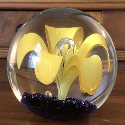 Yellow Flower Glass Paperweight