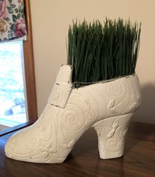Pottery Shoe W/ Faux Grass