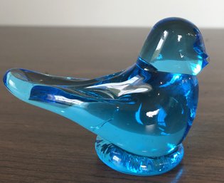 Small Blue Art Glass Bird - Signed