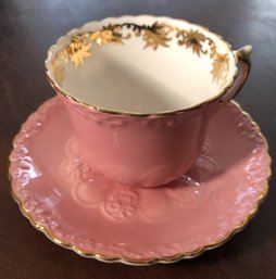 2pc Teacup Saucer Set - Aynsley - Pink W/ Gold Design
