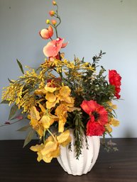 Faux Flower Arrangement W/ Ceramic Vase