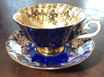 2pc Teacup Saucer Set - Royal Albert - Blue/ Gold