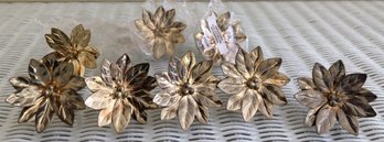 8pc Brass Finish Flower Napkin Rings
